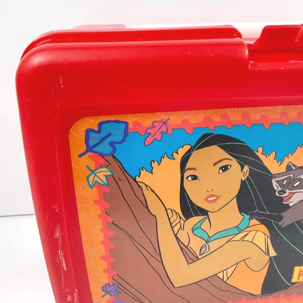 POCAHONTAS Vintage 1990s Disney Red Plastic Lunch Box Thermos Meeko Flit 90s Kid